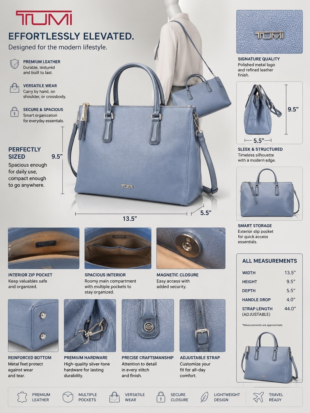 Tumi Blue Leather Tote Bag